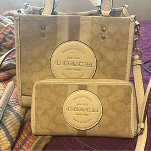 Coach Tan Signature Tote and Wallet Set
